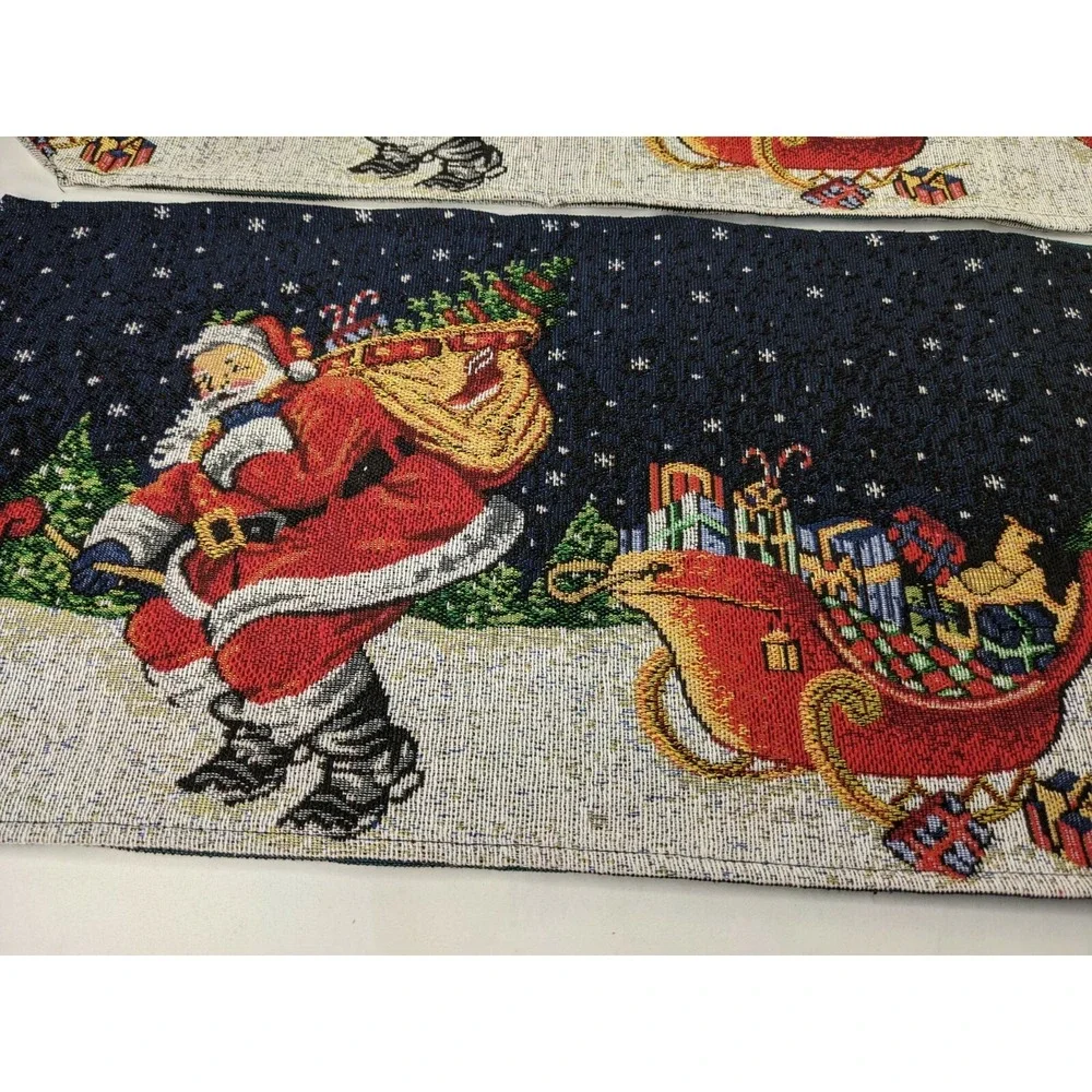 Christmas Santa Claus Sleigh Tapestry Table Runner 72 Inch Lot‎ of 2 Kmart